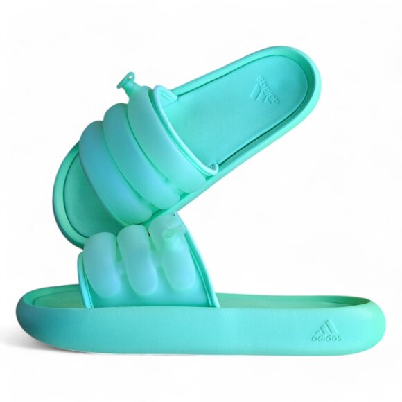 Adidas Adilette Pool Slides Green Glow Slip On Inner Tube Tubing Flip Flops NWT - Picture 2 of 11